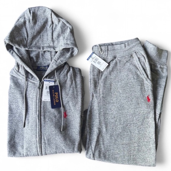 Polo by Ralph Lauren Dark Gray Unisex Fleece Jacket Hoodie Jogger Sets - Picture 1 of 1